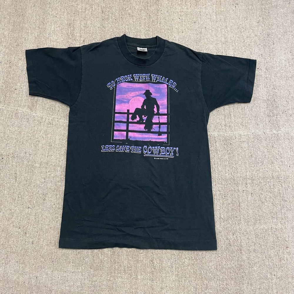 Vintage Whale Comedy Graphic T-Shirt Men Medium Black 1990s Fruit of the Loom